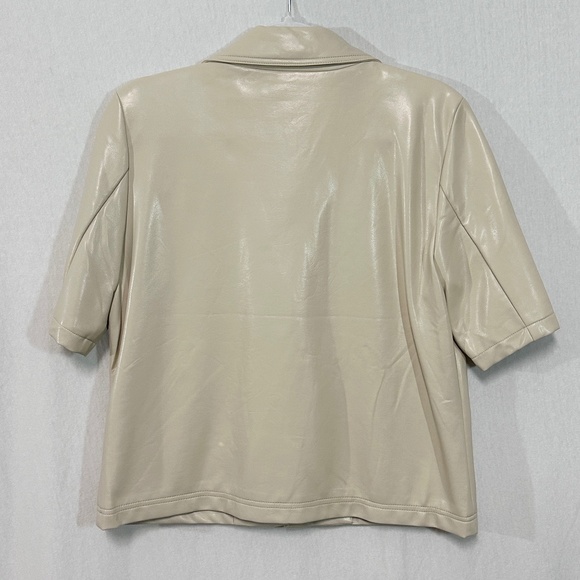 J Society Short Sleeve Moto Jacket Vegan Leather Almond Cream Sz M NWOT - Picture 2 of 6